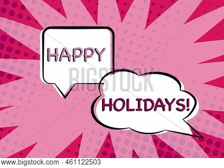 Hand Writing Sign Happy Holidaysmade A Short Journey By A Group Of People For Pleasure. Word For Mad