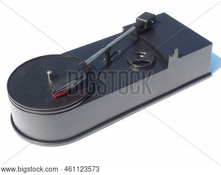 Mini Usb Turntable On A White Background. Mini Stereo Vinyl Recorder Player. Turntable What Supports