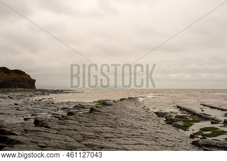 Kilve Beach On A Cloudy Rainy Day, Coast Of England