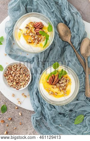 Natas Do Ceu Is A Traditional Portuguese Dessert Made With Cream, Eggs And Biscuits Decorated With P