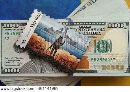 Ternopil, Ukraine - September 2, 2022 Famous Ukrainian Postmark With Russian Warship And Ukrainian S