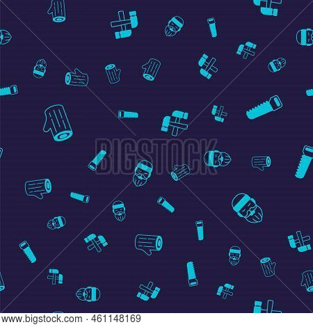Set Wooden Log, Hand Saw, Crossed Hammer And Lumberjack On Seamless Pattern. Vector