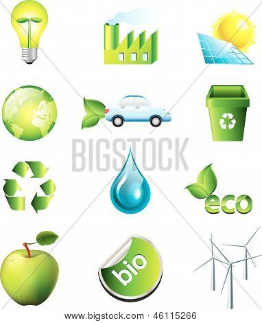 környezetvédelem és ökológia ikonok vektoros beállítása