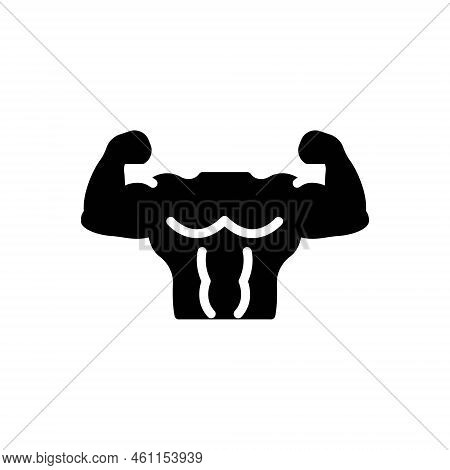 Black Solid Icon For Athletic Robust Sturdy Fleshy Healthful Strong Powerful Potent Muscle Arm Bicep