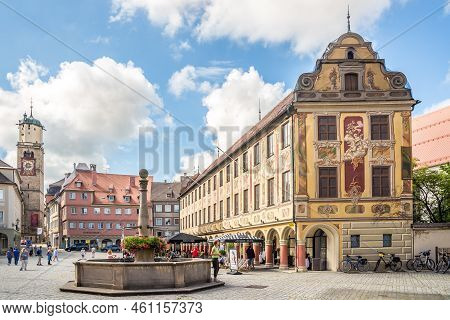 Memmingen,germany - August 28,2022 - View At The Market Place In Memmingen. Memmingen Is A Town In S