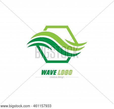 Wave. Vector Template With A Wave In A Hexagon For A Logo, Sticker, Logo Or Brand. Illustration For 