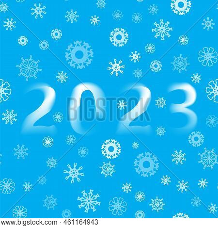Showflakes Pattern On Blue Sky Background. Winter Christmas Natural Texture.