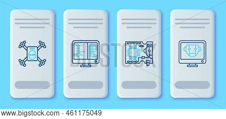 Set Line Computer Monitor Screen, Printed Circuit Board Pcb, Drone Flying With Action Camera And Bot