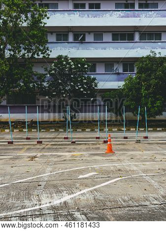 Driving Test And Training Area With Simulate Test For Driving License. Driving School Practice Traff