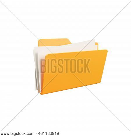 Yellow Folder And White Paper For Management File. Information Plastic File With Documentation. Fold