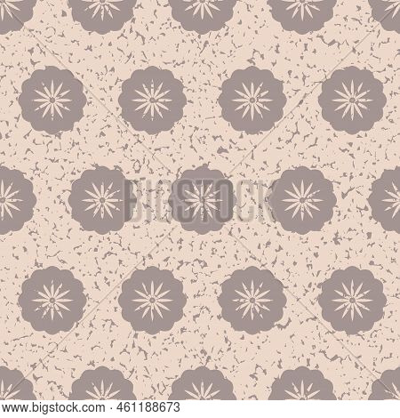 Pastel Beige Gray Flower With Scuffs And Scratches, Seamless Pattern For Textile And Wrapping Paper