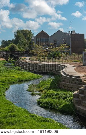 School Of Arts And Crafts Is Located In The City Center Next To The Cáster River. Ovar, Aveiro, Port