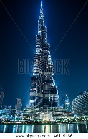 View On Burj Khalifa, Dubai, Uae, At Night