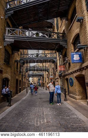 London Uk - August 21, 2022: Street View Of Shad Thames A Historic Riverside Street Next To Tower Br