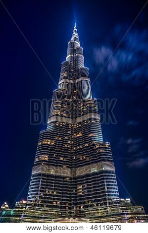View On Burj Khalifa, Dubai, Uae, At Night