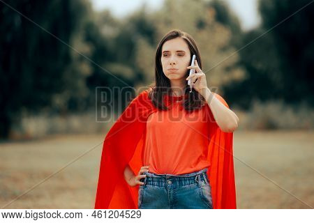 Worried Superhero Woman Talking On The Phone