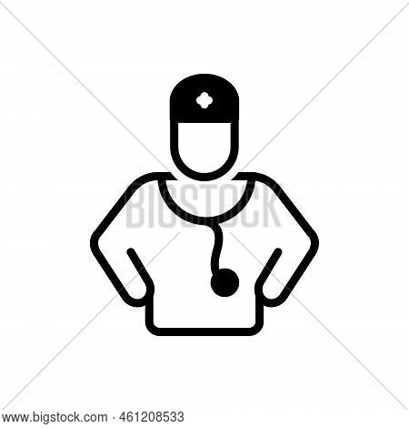 Black Solid Icon For Practitioner Businessman Practician Doctor Professional Specialist Stethoscope 