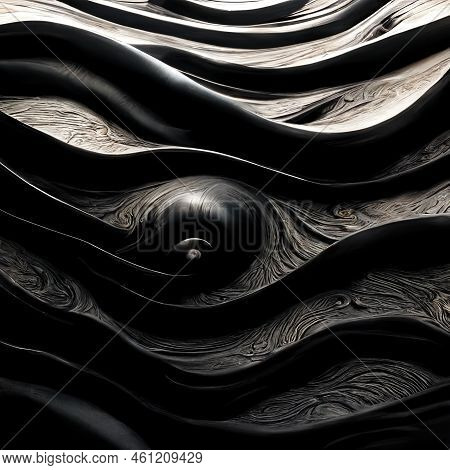 Black 3d Undulating Lines Ripple To Make A Dark Abstract Wallpaper. 3d Render