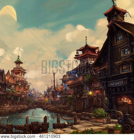 Street View, A Wondrous Amazing Fantasy City Town Square