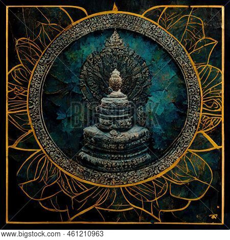 Ancient Buddha Mandala With Textured And Grunge Painted Overlays