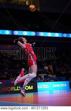 Ankara, Turkiye - June 03, 2022: Drca Bojana Serves During Serbia Vs Bulgaria Vnl Pool Match In Anka