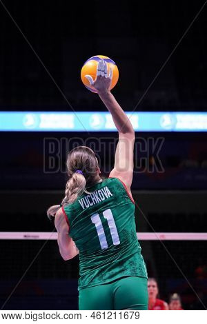 Ankara, Turkiye - June 03, 2022: Vuchkova Hristina Hristova Serves During Serbia Vs Bulgaria Vnl Poo