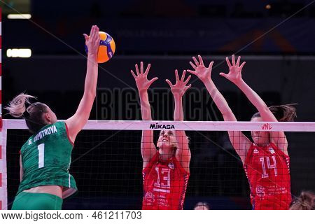 Ankara, Turkiye - June 03, 2022: Bjelica Ana And Aleksic Maja In Action During Serbia Vs Bulgaria Vn