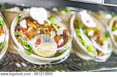 Ready To Eat Meals Displayed In A Commercial Refrigerator
