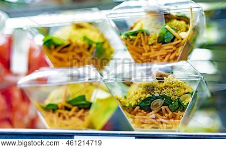 Ready To Eat Meals Displayed In A Commercial Refrigerator