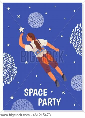 Postcards With Atronauts. Greeting Cards Or Invitations To Party In Cosmic Style. Creative Posters W