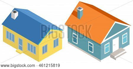 Country House, Dacha, Small Cottage, One Storeyed Construction With Windows And Roof, Building Indus