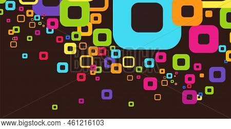 Abstract Multicolored Rounded Squares Background. Scattered Colorful Rounded Squares