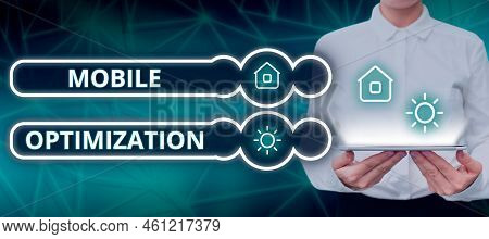 Handwriting Text Mobile Optimization. Conceptual Photo Site Content Reformatted For Handheld Or Tabl