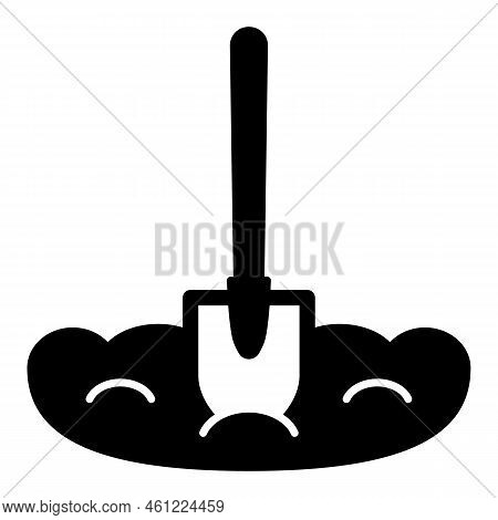 Shovel On A Piece Of Land - Icon, Illustration On White Background, Glyph Style