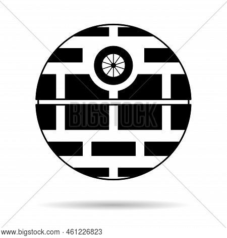 Death Star Icon With Shadow, Mobile Space Station Symbol, Circle Galaxy Planet Vector Illustration .