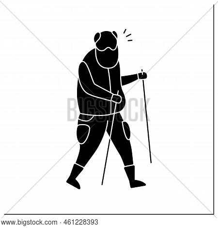 Scandinavian Walking Glyph Icon.man Walk With Special Equipment.cardiovascular Exercise. Physical Ac