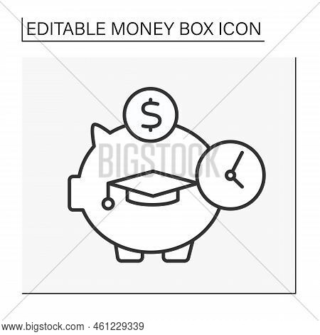 Moneybox Line Icon. Academic Cap Inside Piggybank. Accumulation Of Money For Training. Economy. Weal