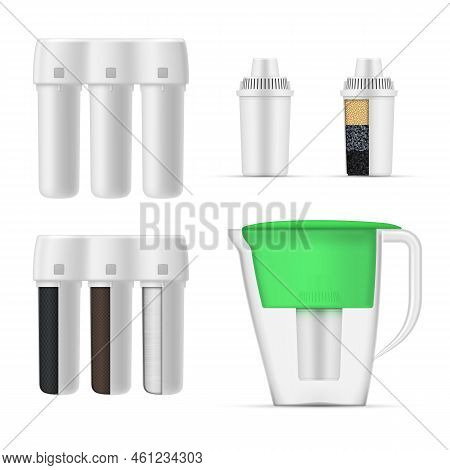 Water Filter Undersink Pitcher Container Set Realistic Vector Illustration