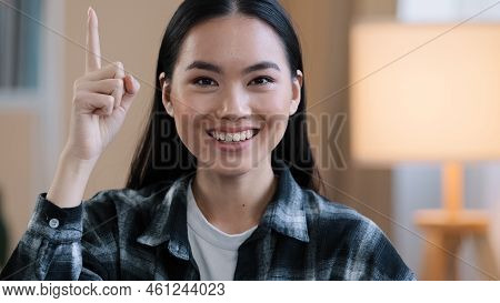 Portrait Asian Millennial Girl Creative Smart Woman Embarrassed Pensive Lady Thinks Decides Thinking
