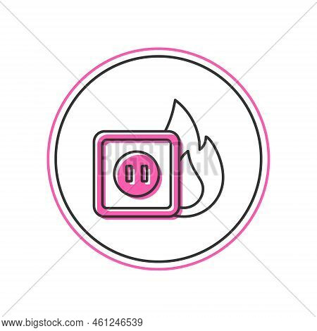 Filled Outline Electric Wiring Of Socket In Fire Icon Isolated On White Background. Electrical Safet