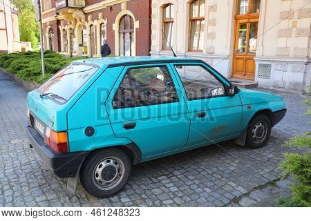 Kedzierzyn-kozle, Poland - May 11, 2021: Youngtimer Car Skoda Favorit Parked In Poland. Poland Has 3