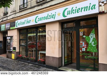 Krakow, Poland - July 3, 2021: Cocktail Bar And Cafe Czarodziej In Krakow. The Cafe Is Locally Known