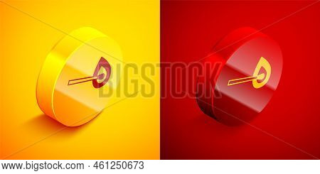 Isometric Burning Match With Fire Icon Isolated On Orange And Red Background. Match With Fire. Match