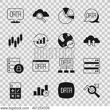 Set Search Data Analysis, Server, Cloud Download And Upload, Pie Chart Infographic, Browser With Sto