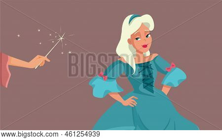 Fairy Godmother Casting A Spell On Princess Vector Illustration