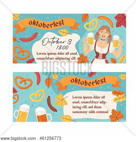 Oktoberfest Banners Set. Beer Festival Celebration. Stock Vector Illustration In Flat Cartoon Style