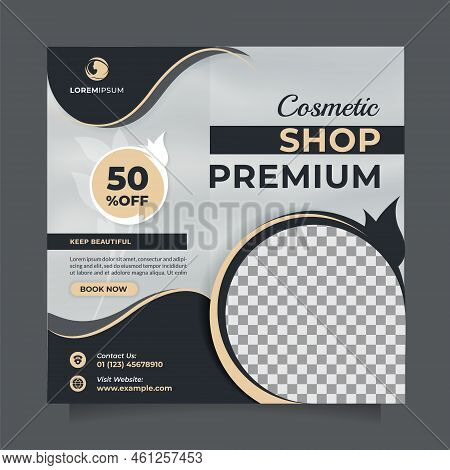 Cosmetics Beauty Sale Social Media Post And Banner Template. Luxury Square Vector Design To Promote 
