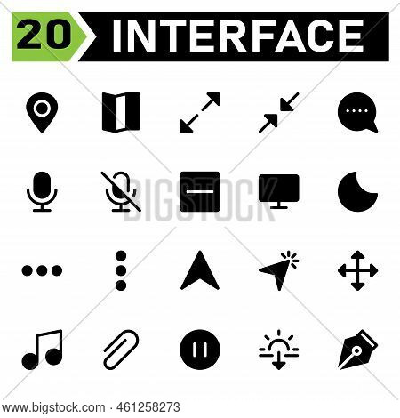 User Interface Icon Set Include Map, Pin, Location, User Interface, Guide, Direction, Maximize, Full