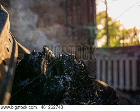 Kharkiv Region, Kharkov, Skovorodinovka, Skovorodinivka, Ukraine - 05.07.2022: Burning Smoldering Fi