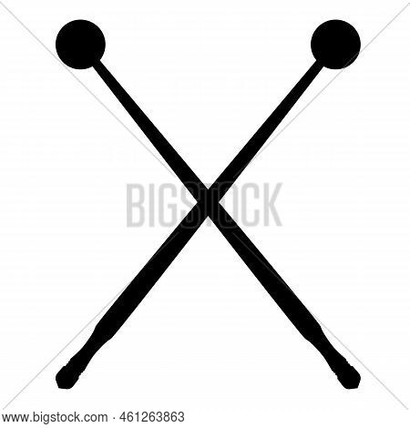 Orchestral Drumsticks Mallets Icon On A White Background. Orchestra Drumstick Crossed Mallet Sign. F